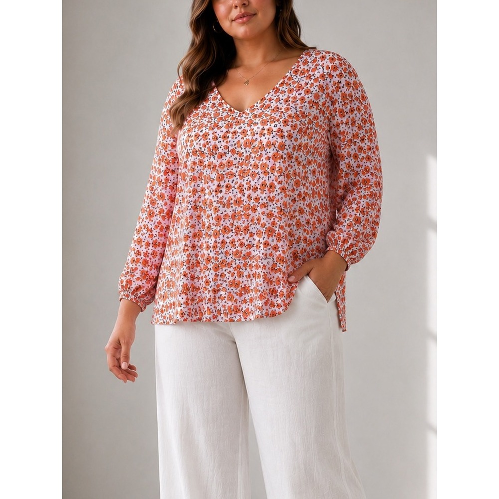 MARIO SERRANI  Ditsy Floral Blouse‎ 3X Pink Top Spring Summer Dressy Casual Boho